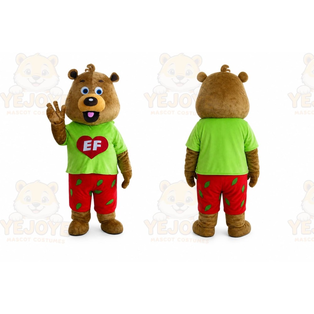 Professional Green Coat Bear Mascot Costume