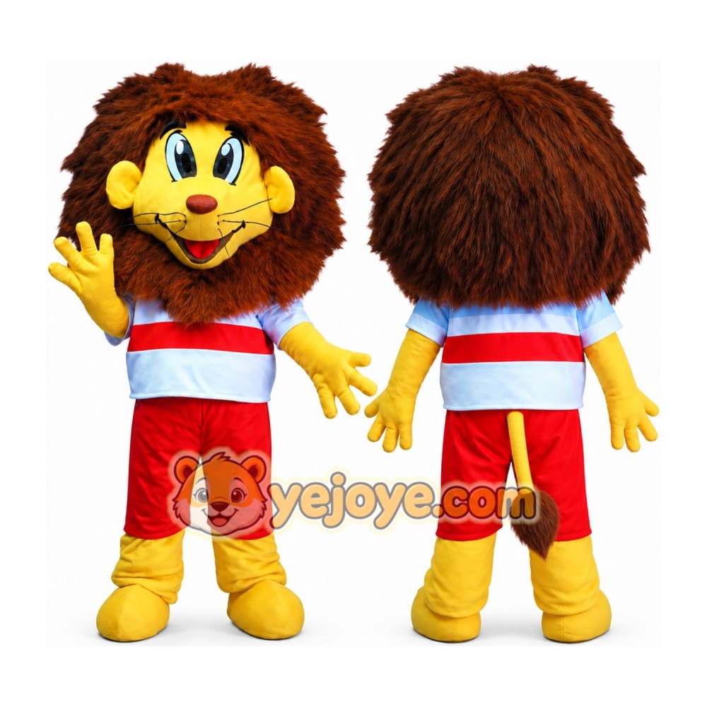 Lion in Striped Shirt Mascot Costume Lion in Striped Shirt Mascot Costume