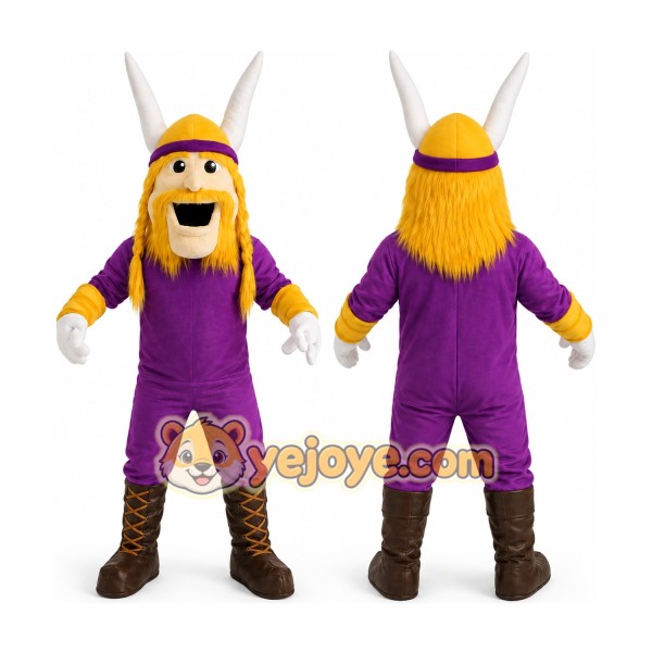 Viking in Purple Shirt Mascot Costume