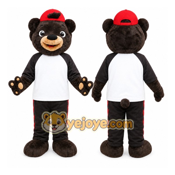 Black Bear in Baseball Cap Mascot Costume