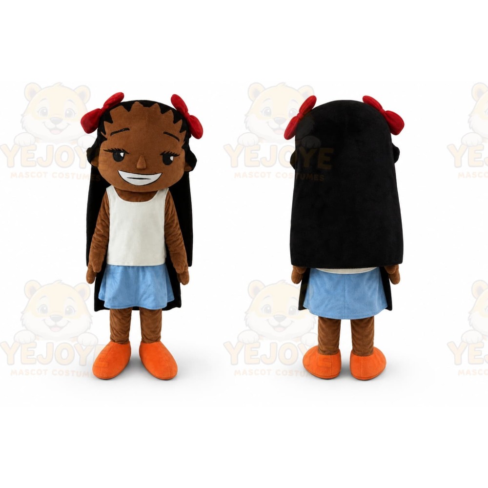 Red Bow Black Skin Girl Mascot Costumes