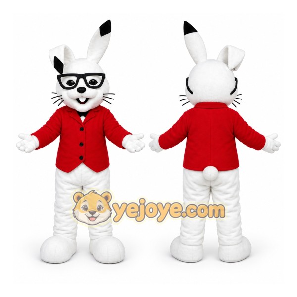 White Rabbit in Red Jacket Mascot Costume