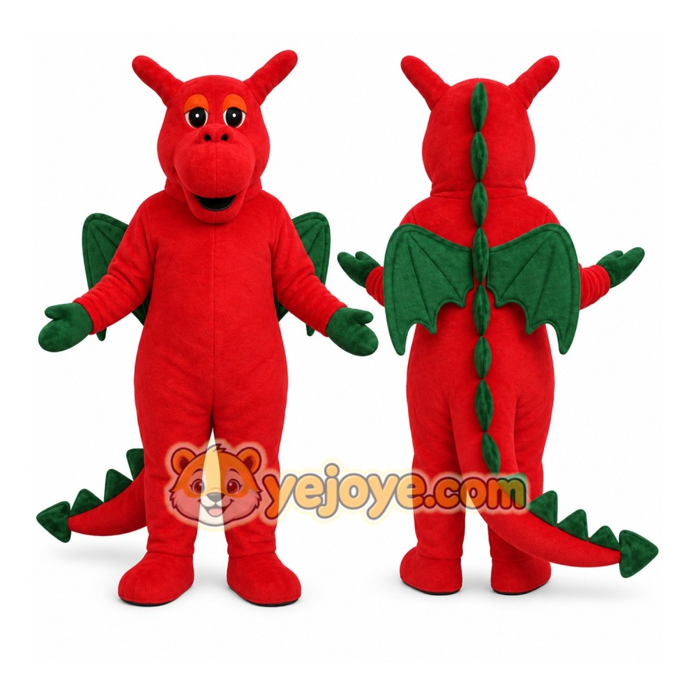 Red Dragon with Green Wings Mascot Costume Red Dragon with Green Wings Mascot Costume