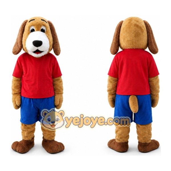 Dog in Red Shirt Mascot Costume