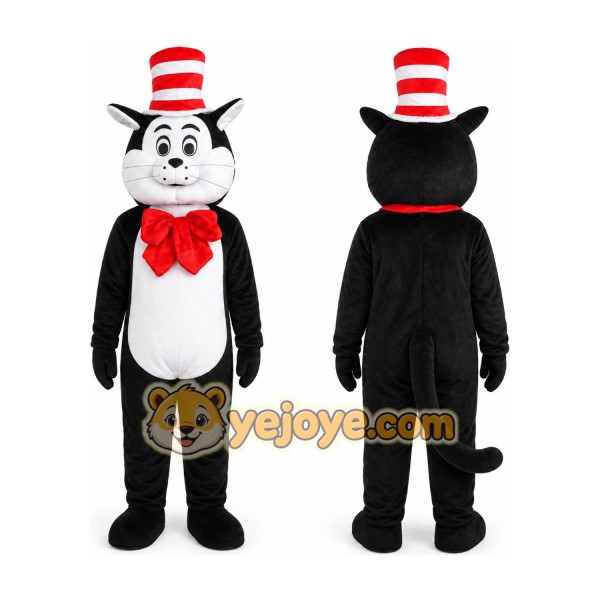 Black and White Cat in Top Hat Mascot Costume