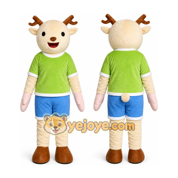 Deer in Green Shirt Mascot Costume