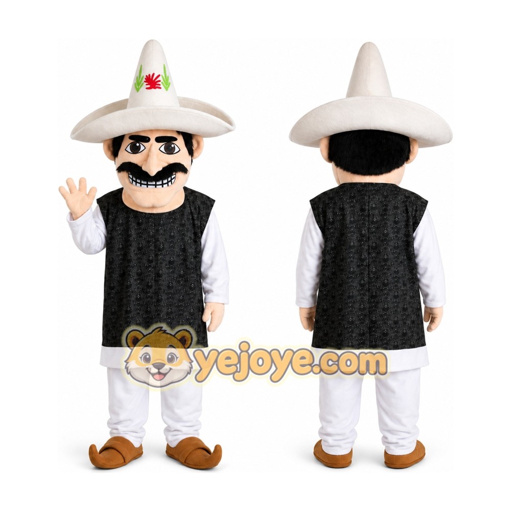 Cartoon Man in Wide Brim Hat Mascot Costume Cartoon Man in Wide Brim Hat Mascot Costume