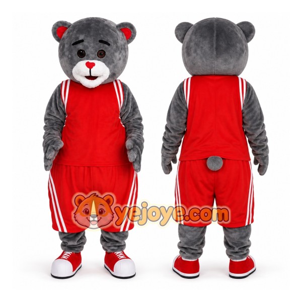Gray Bear in Red Sports Outfit Mascot Costume