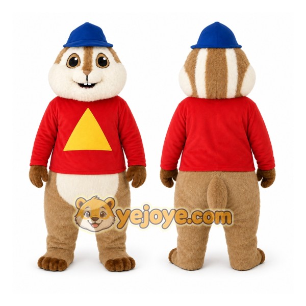 Chipmunk in Red Shirt Mascot Costume