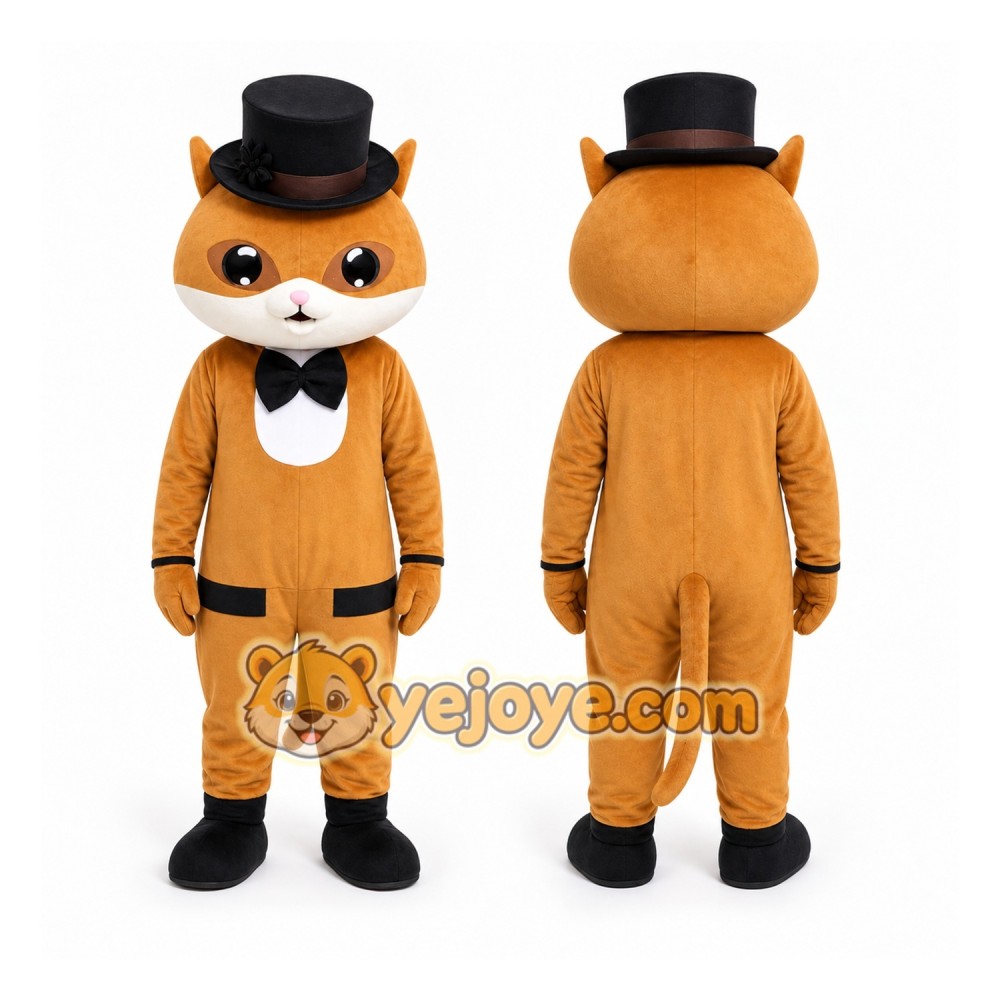Orange Cat in Top Hat Mascot Costume Orange Cat in Top Hat Mascot Costume