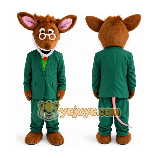 Brown Mouse in Green Suit Mascot Costume