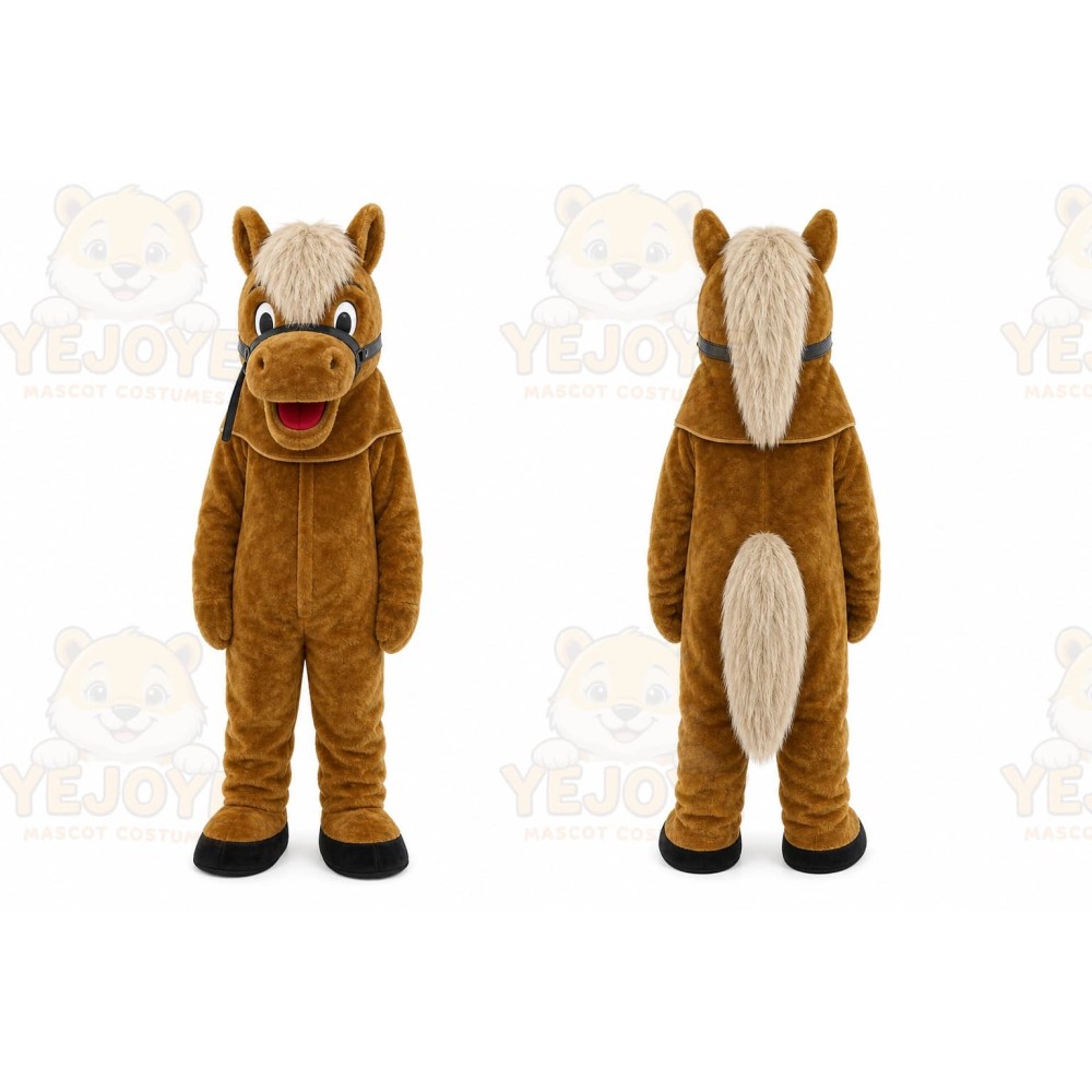 Two People Wear Brown Horse Mascot Costume