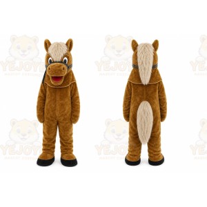 Two People Wear Brown Horse Mascot Costume