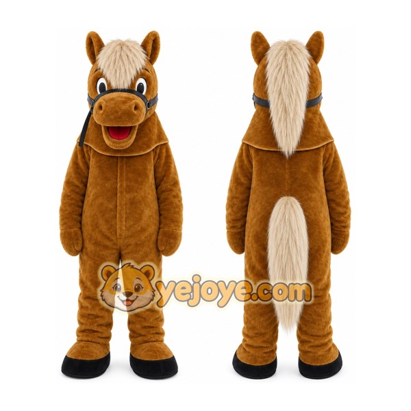 Two People Wear Brown Horse Mascot Costume