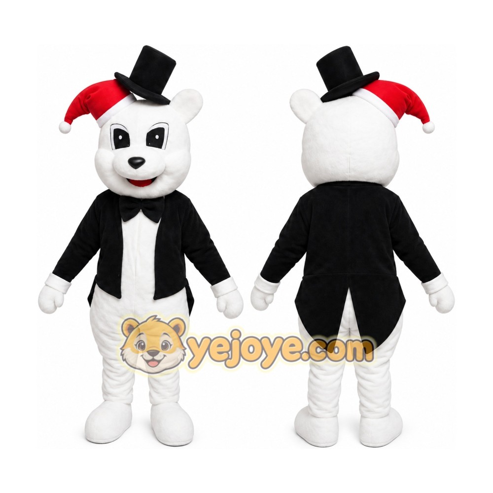 White Bear With Black Jacket Plush Mascot Costume White Bear With Black Jacket Plush Mascot Costume
