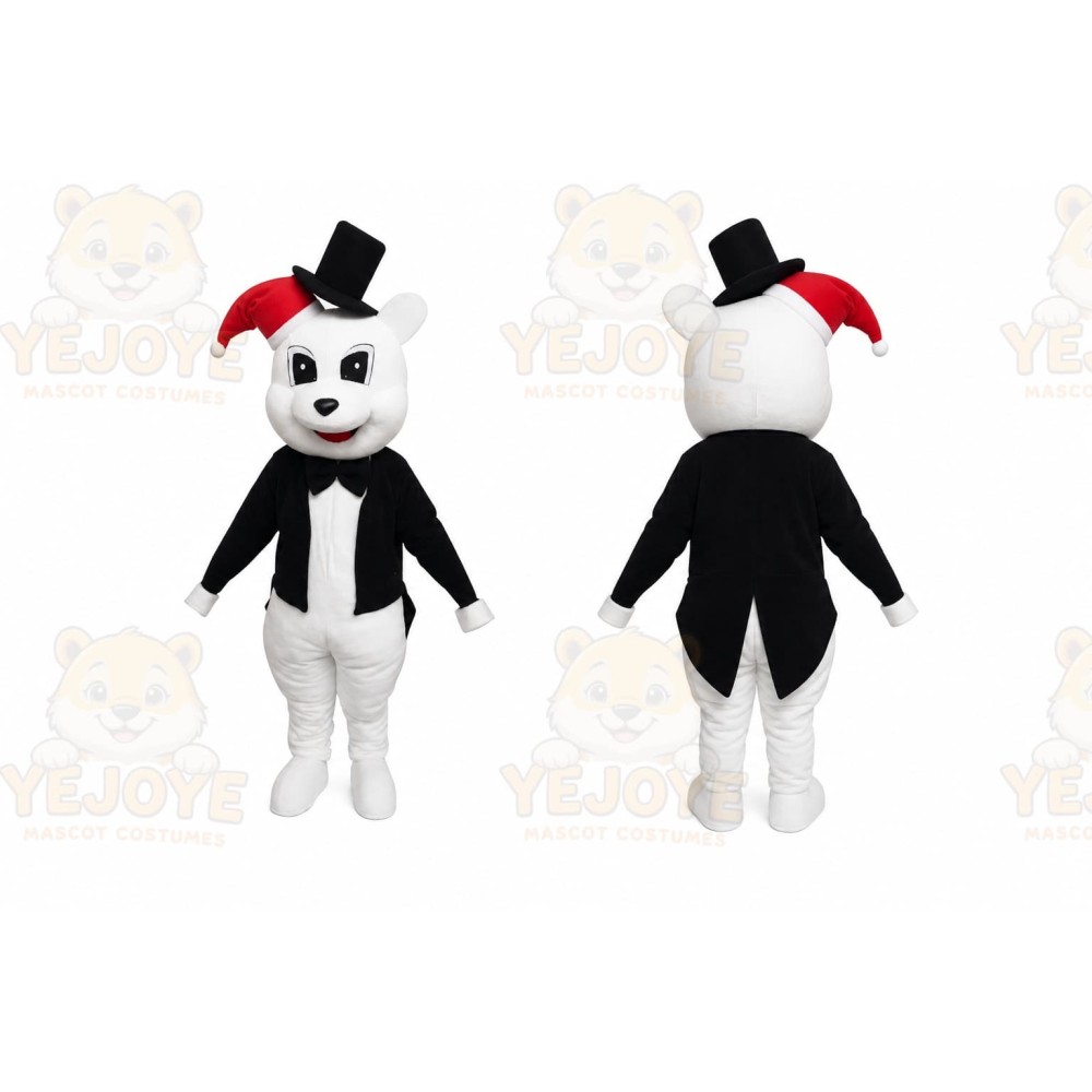 White Bear With Black Jacket Plush Mascot Costume