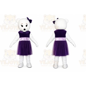 White Teddy Bear Mascot Costume with Purple Dress