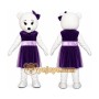 White Teddy Bear Mascot Costume with Purple Dress