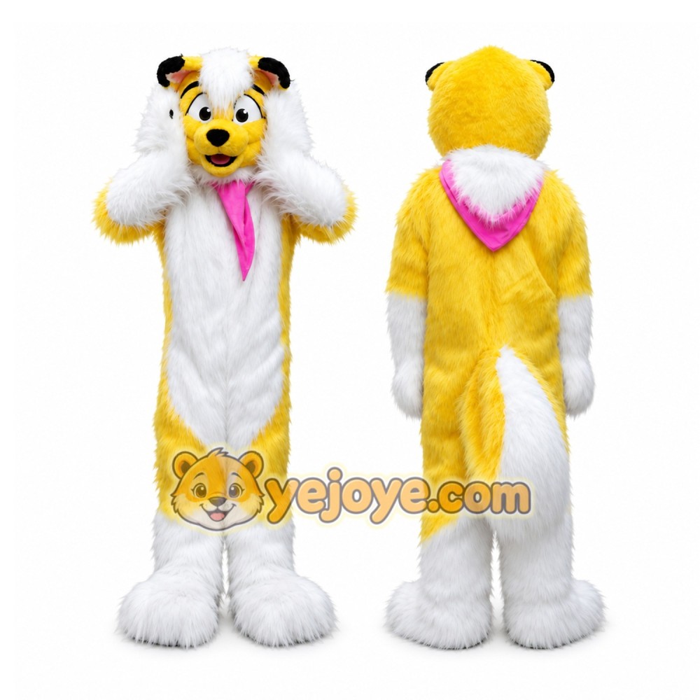 Yellow Long Fur Husky Fox Dog Mascot Costume