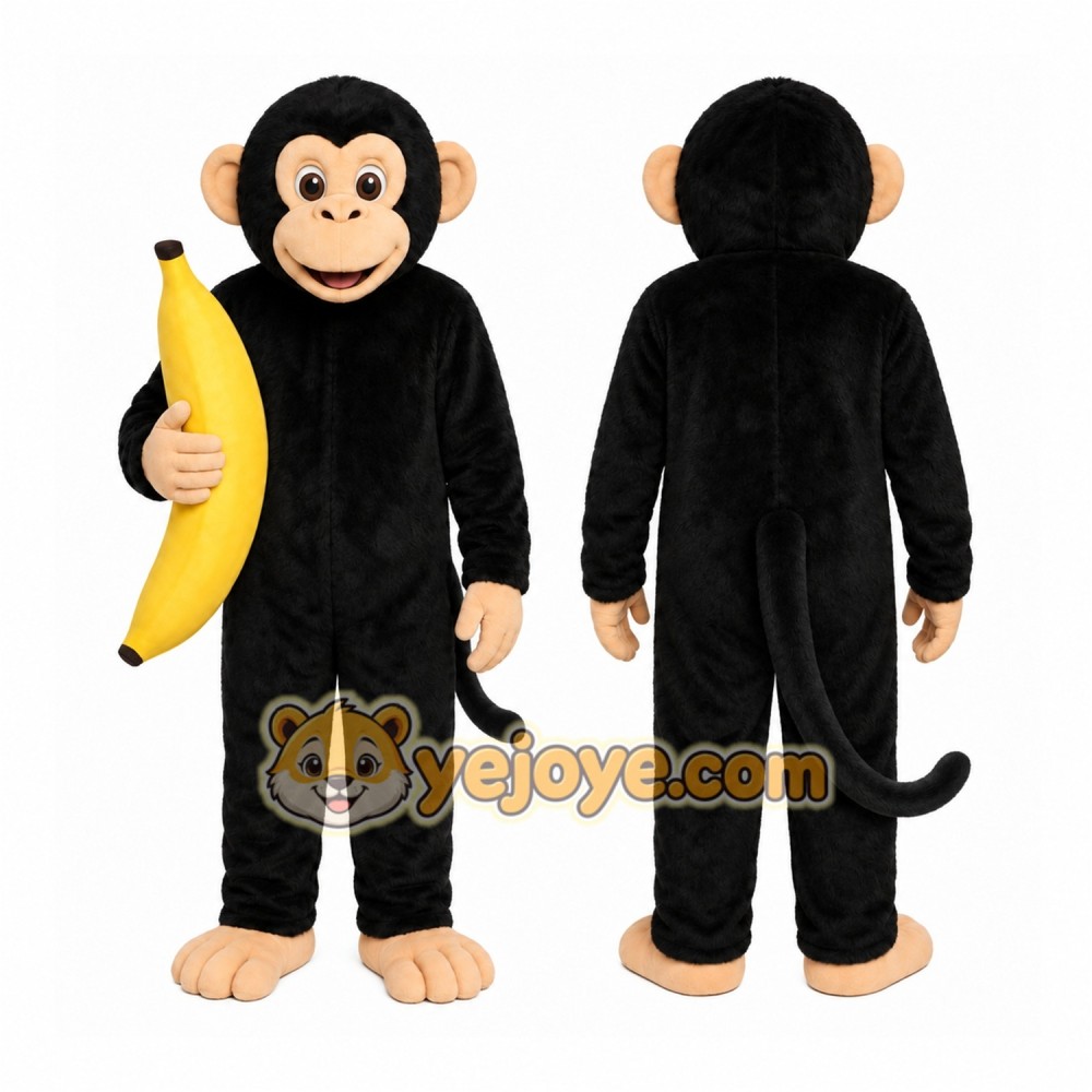 Black Chimpanzee And Banana Mascot Costume Black Chimpanzee And Banana Mascot Costume
