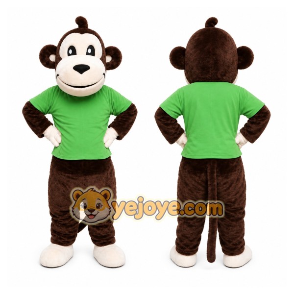 Brown Monkey in Green Shirt Mascot Costume