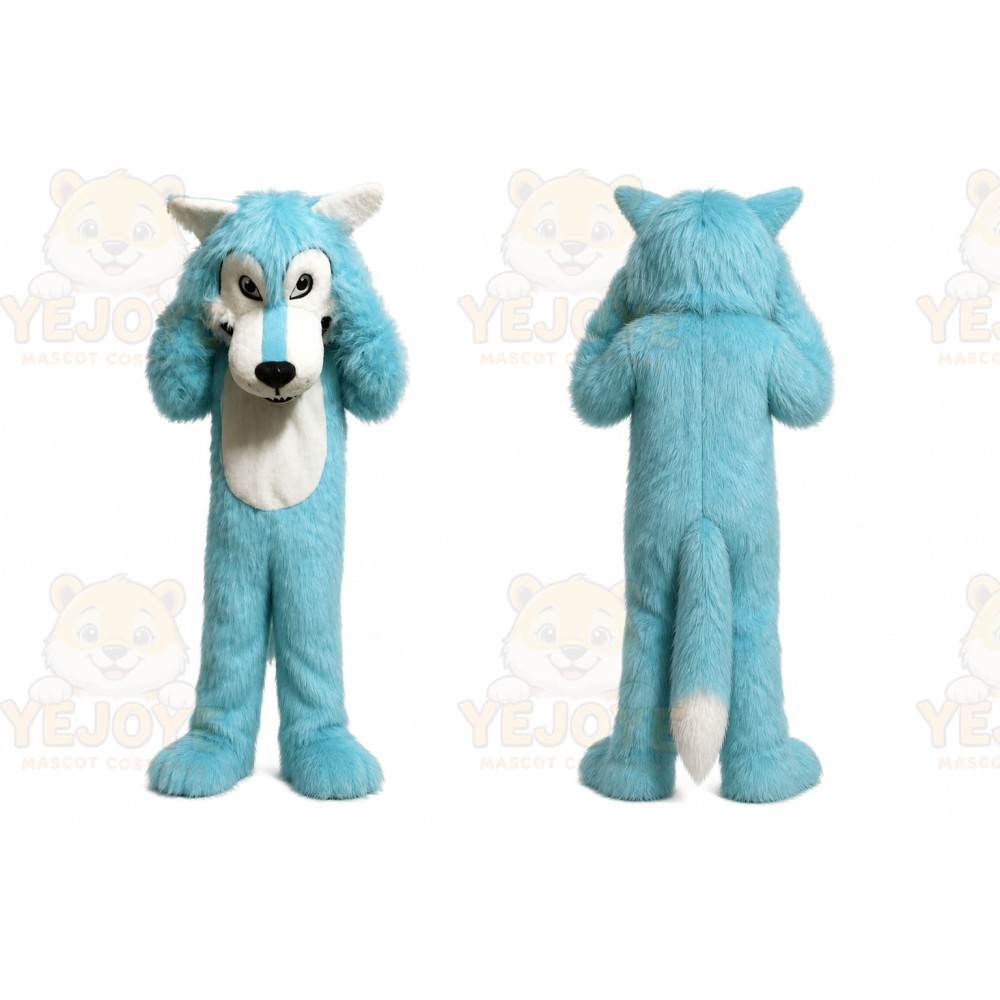 Blue Big Mouth Wolf Mascot Costume for Adult