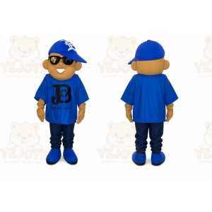 Blue Dj Boy Mascot Costume Adult Cartoon Character