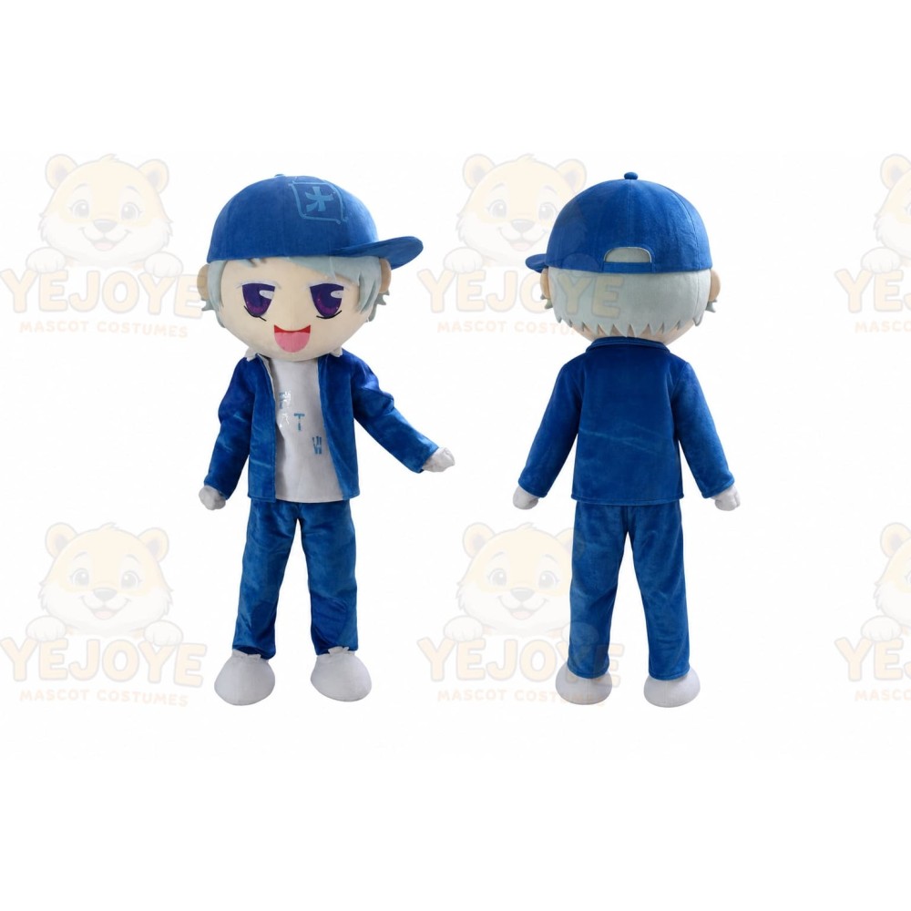 Blue Hat Boy Mascot Costume