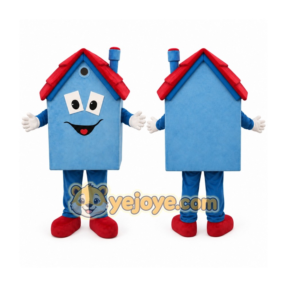 Blue House Cartoon Character Mascot Costume