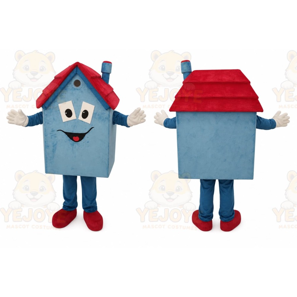 Blue House Cartoon Character Mascot Costume