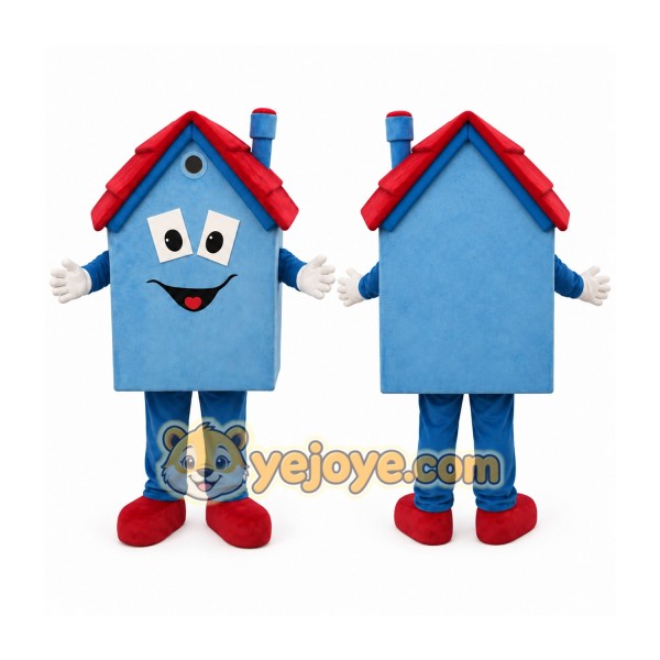 Blue House Cartoon Character Mascot Costume