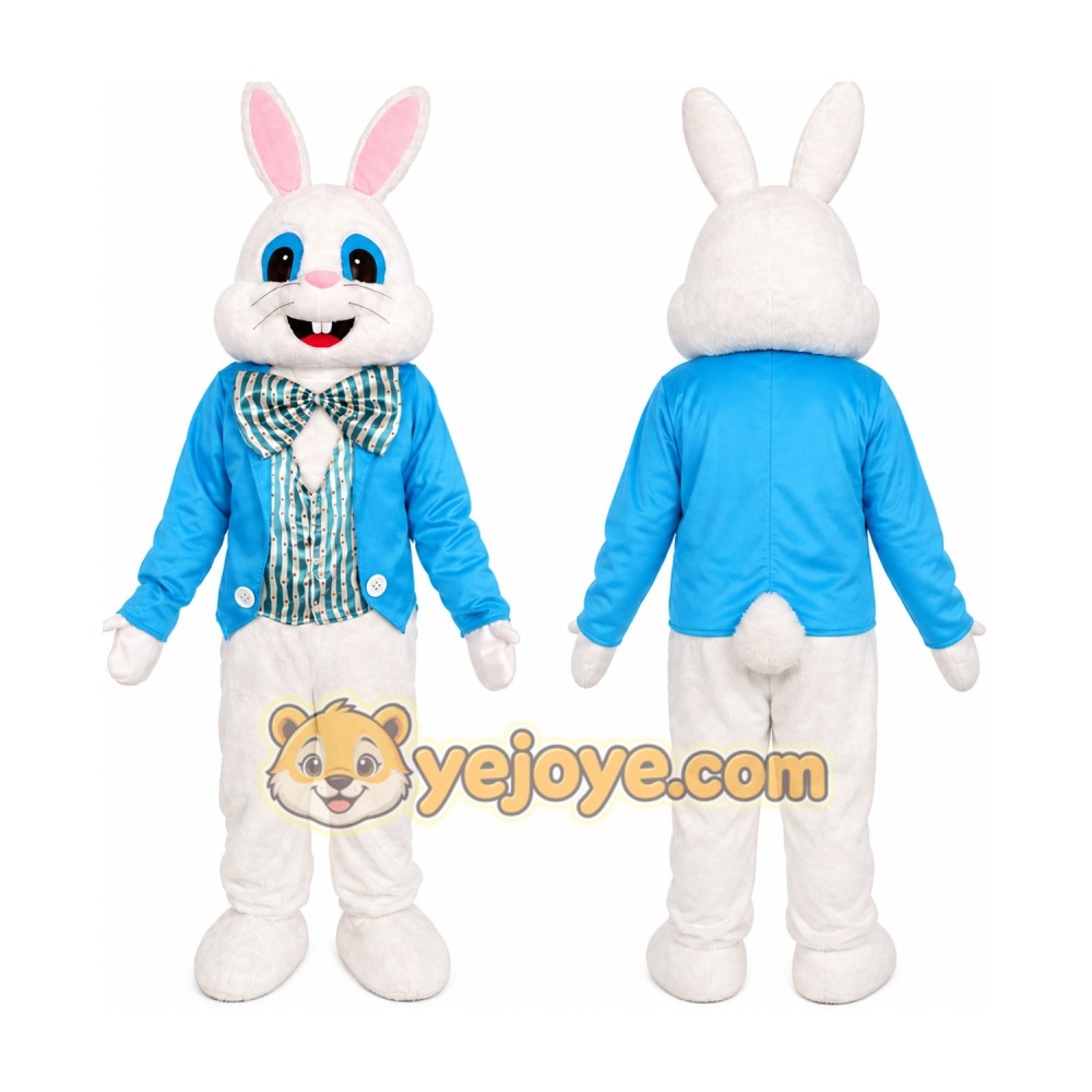 Blue Vest Easter Bunny Mascot Costume Blue Vest Easter Bunny Mascot Costume