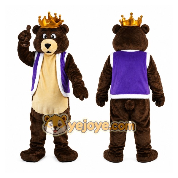 Brown Crown Bear Cartoon Mascot Costume