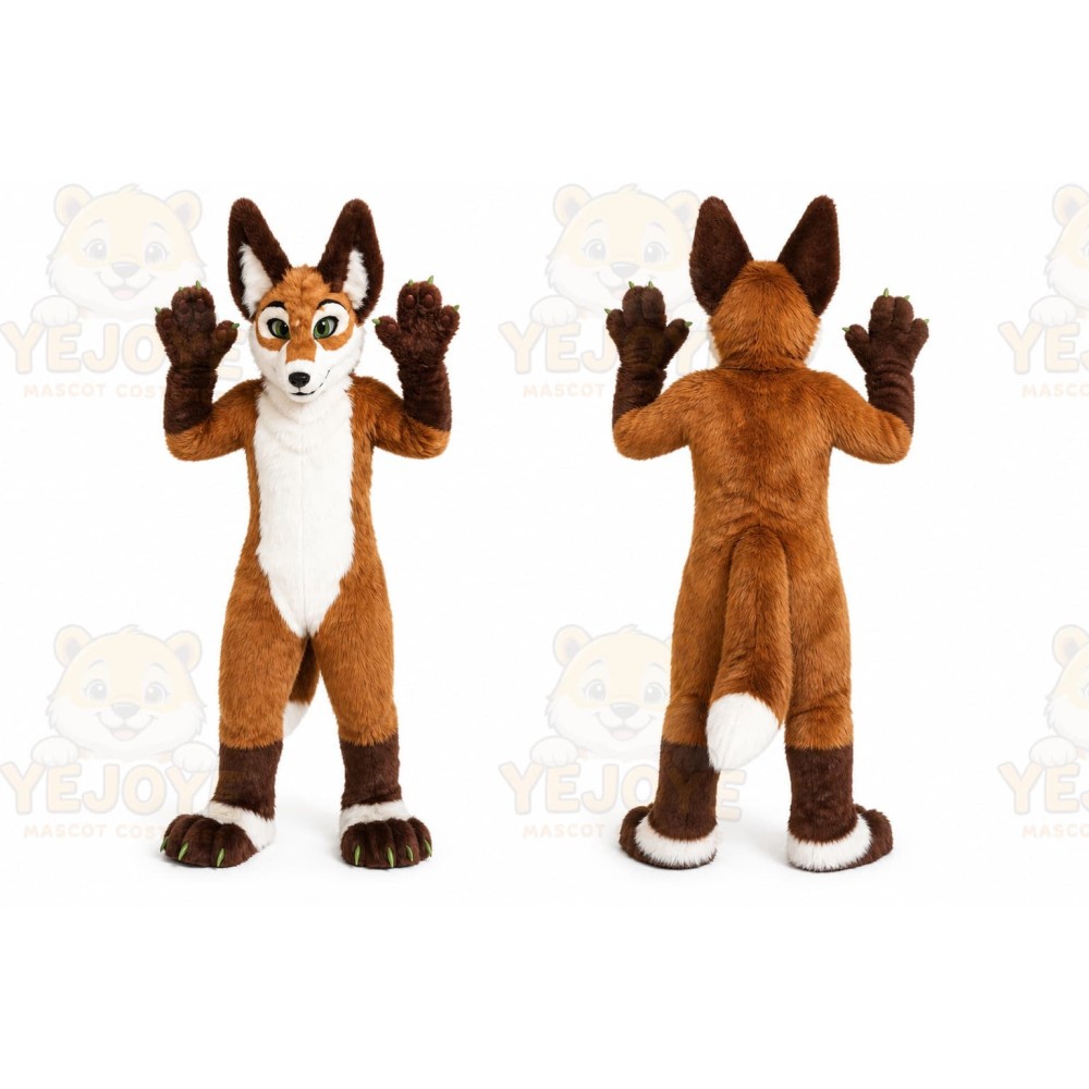 Brown Long Fur Wolf Dog Fursuit Mascot Furry Costume