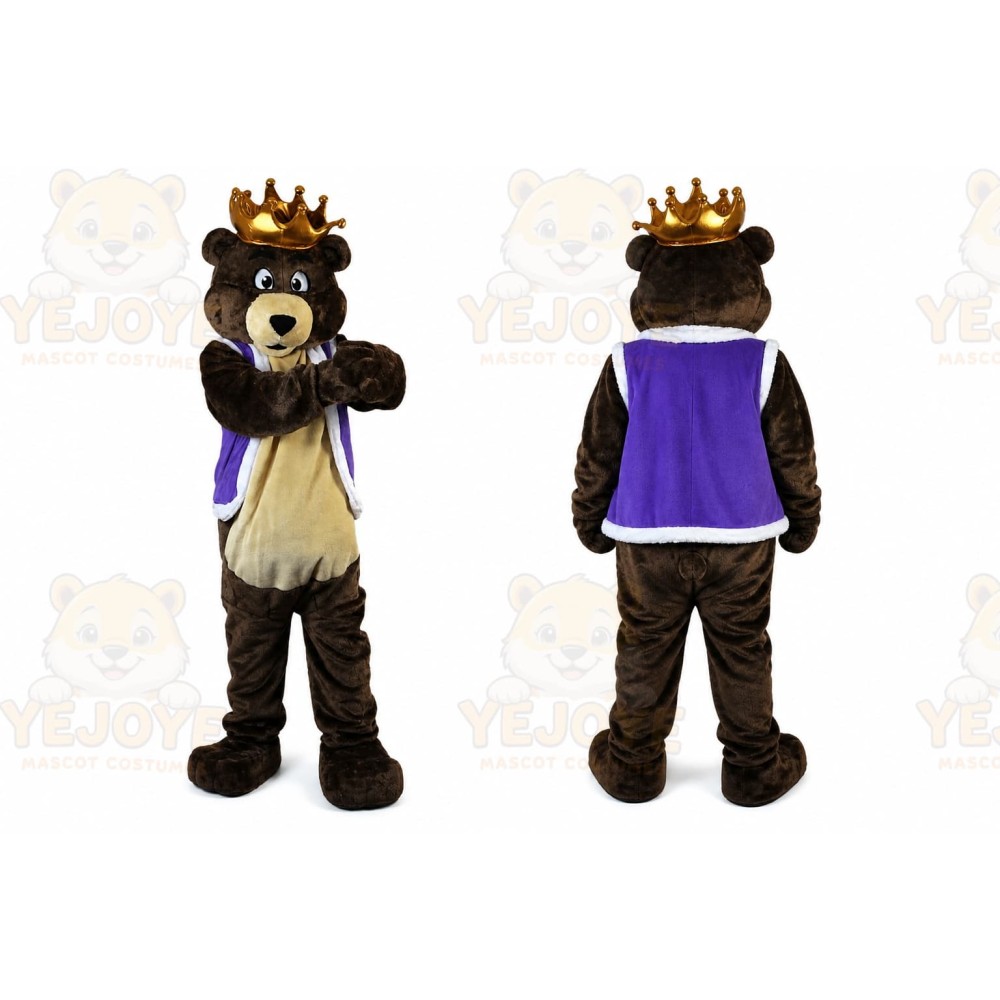 Dark Brown King Bear Mascot Costume