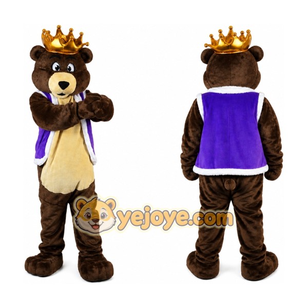 Dark Brown King Bear Mascot Costume