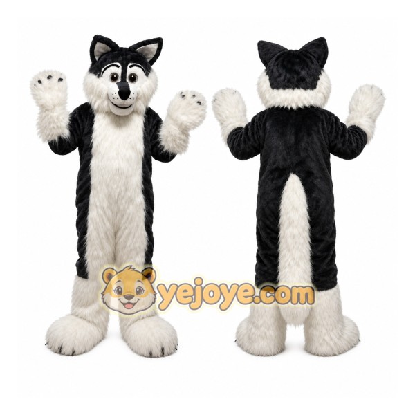 Deep Gray Long Hairy Wolf Mascot Costume for Adult