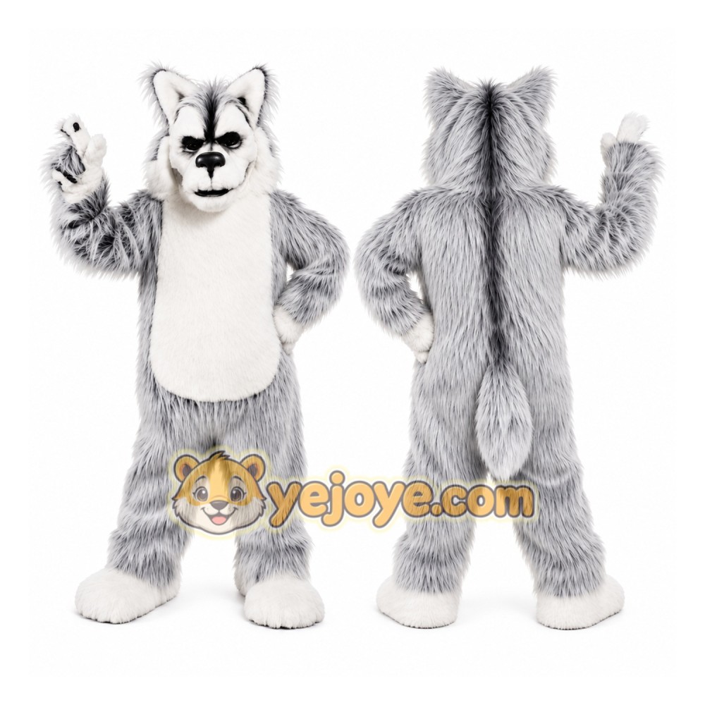 Deluxe Long Hair Light Grey Husky Mascot Costume Deluxe Long Hair Light Grey Husky Mascot Costume