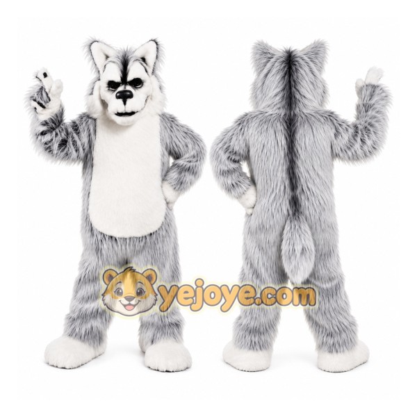 Deluxe Long Hair Light Grey Husky Mascot Costume