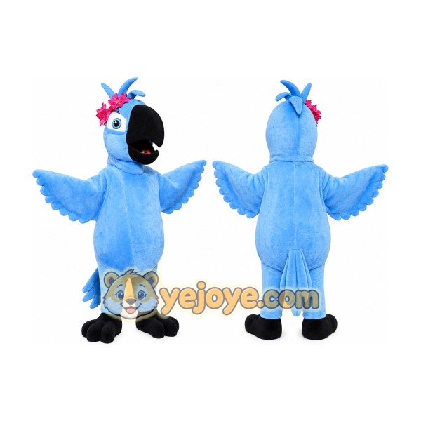 Blue Parrot with Flower Headband Mascot Costume