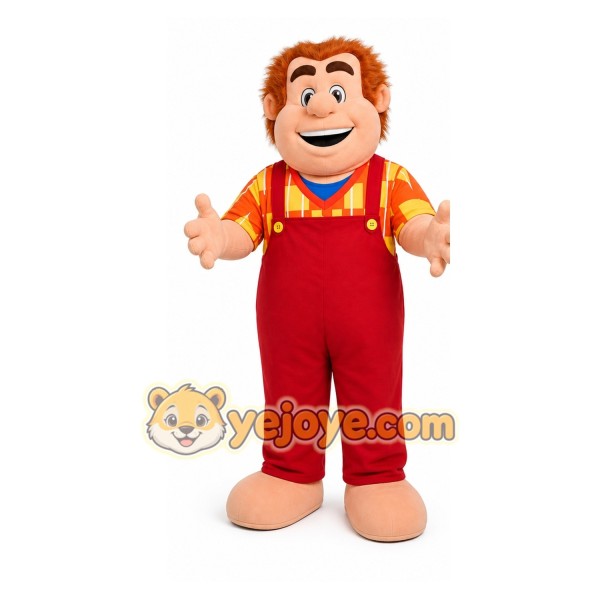 Cartoon Man in Red Overalls Mascot Costume for Adults Custom Logo Party Character Suit