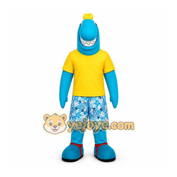 Blue Shark in Yellow Shirt Mascot Costume for Adults Custom Logo Party Character Suit