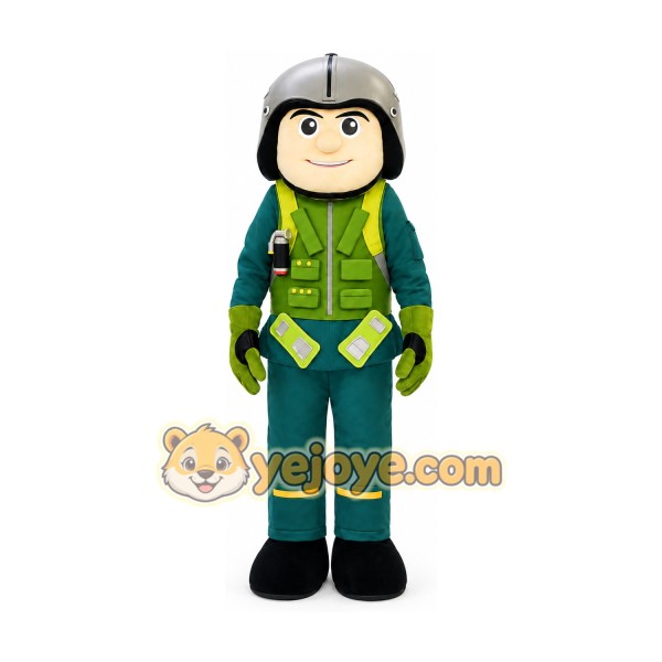 Cartoon Character in Green Uniform Mascot Costume for Adults Custom Logo Party Character Suit