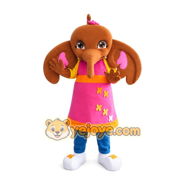 Brown Elephant in Pink Dress Mascot Costume for Adults Custom Logo Party Character Suit Brown Elephant in Pink Dress Mascot Costume for Adults Custom Logo Party Character Suit