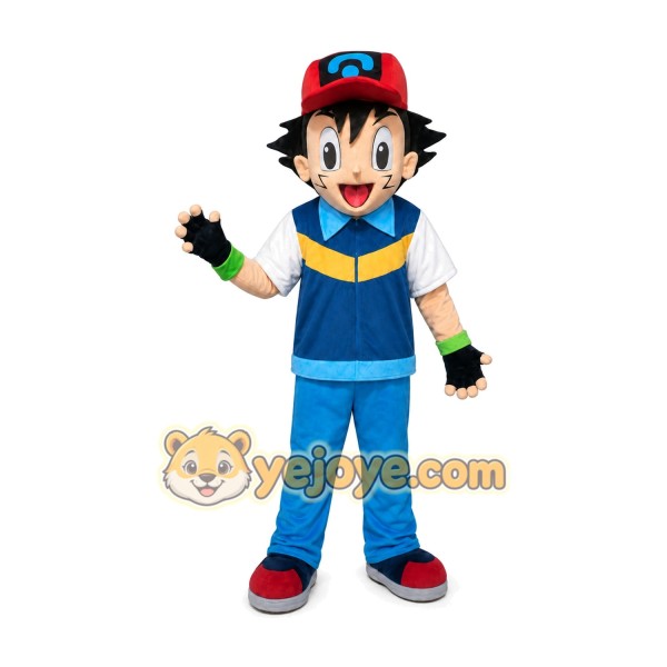 Ash Ketchum Mascot Costume for Adults Custom Logo Party Character Suit