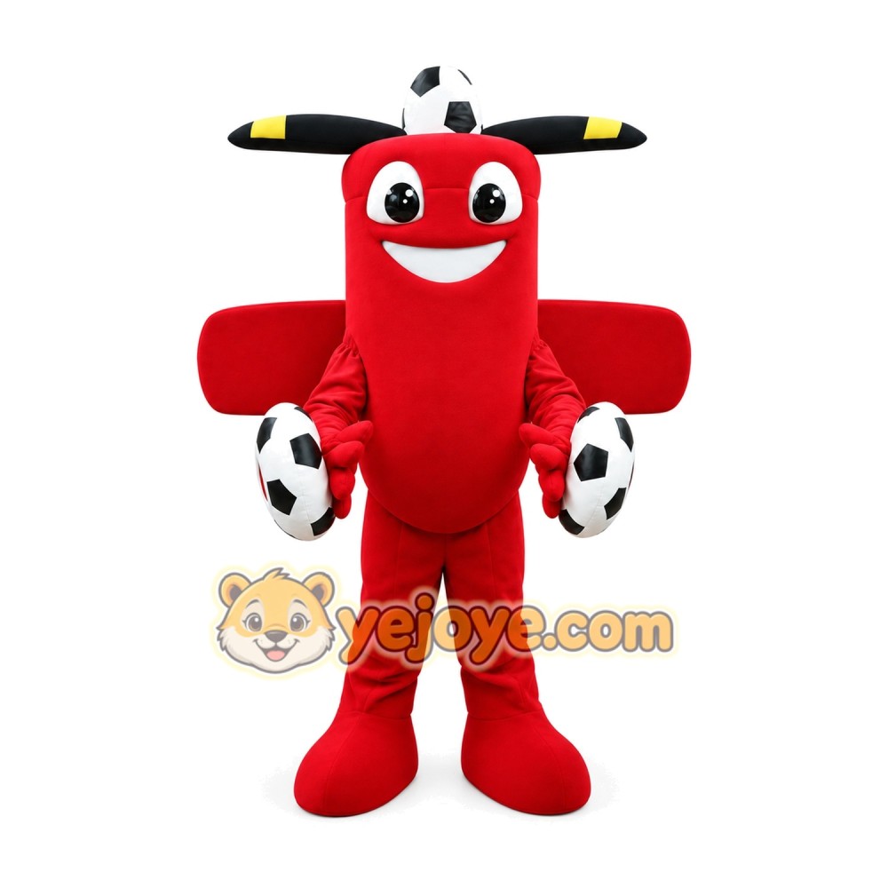 Red Aircraft Character with Soccer Balls Mascot Costume for Adults Custom Logo Party Character Suit Red Aircraft Character with Soccer Balls Mascot Costume for Adults Custom Logo Party Character Suit