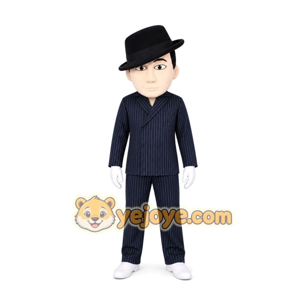 Cartoon Man in Black Suit Mascot Costume for Adults Custom Logo Party Character Suit
