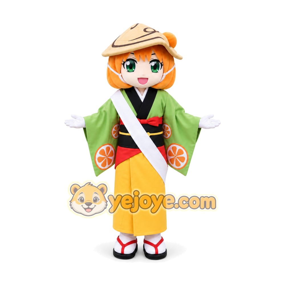 Kimono Girl Mascot Costume for Adults Custom Logo Party Character Suit