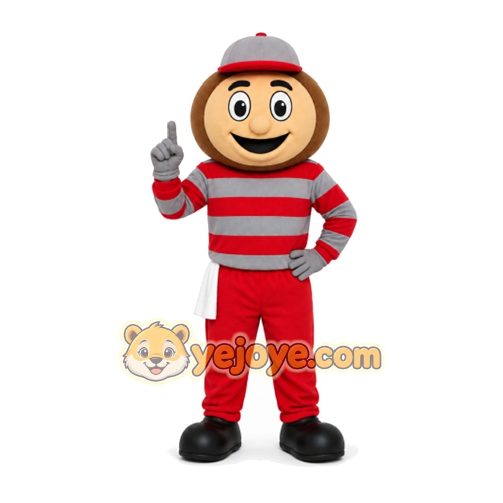 Cartoon Character in Red Striped Shirt Mascot Costume for Adults Custom Logo Party Character Suit