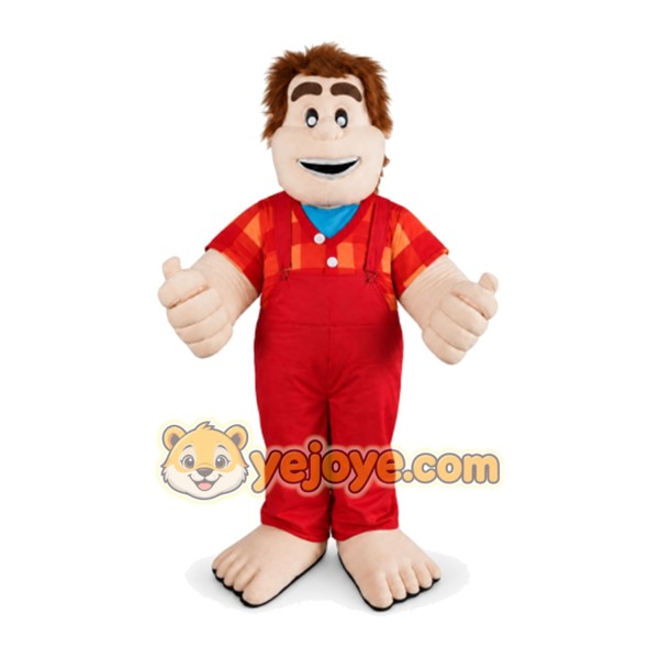 Cartoon Man in Red Overalls Mascot Costume for Adults Custom Logo Party Character Suit